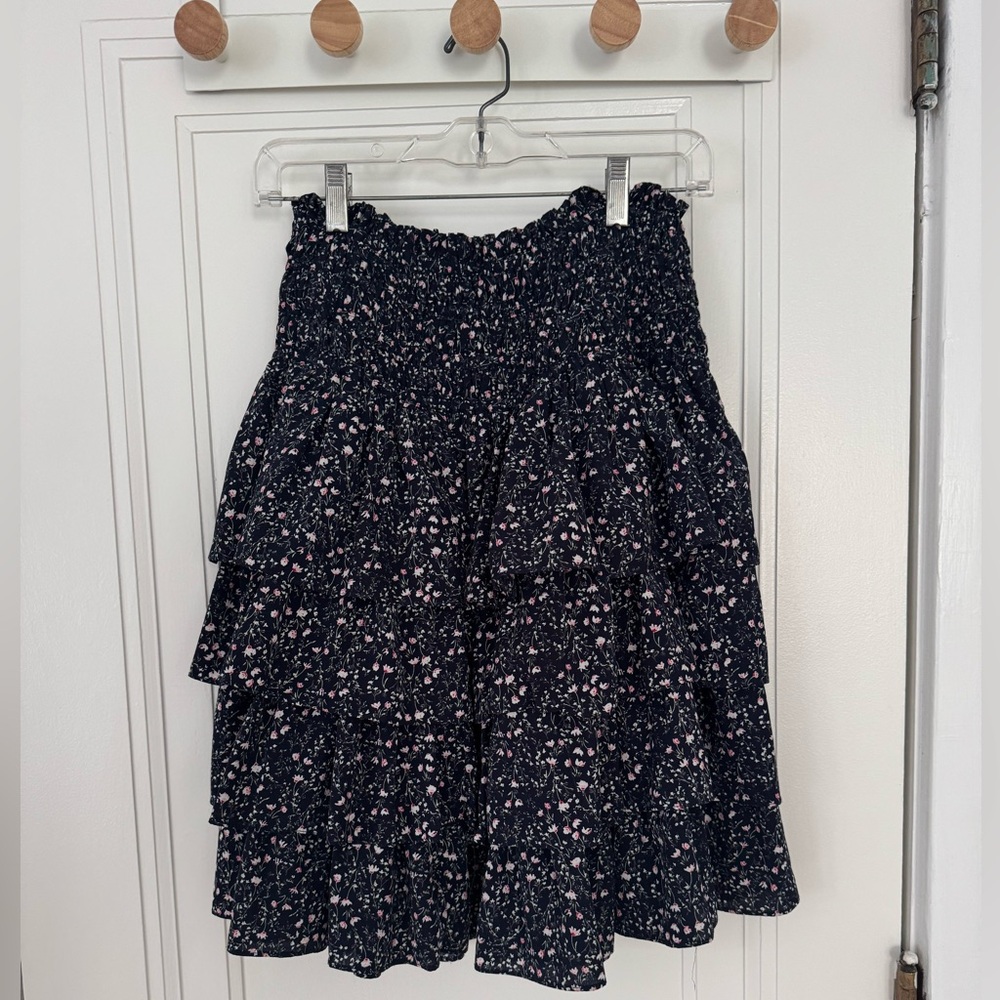 Yakira Bella Floral Tiered Skirt - Black and Pink